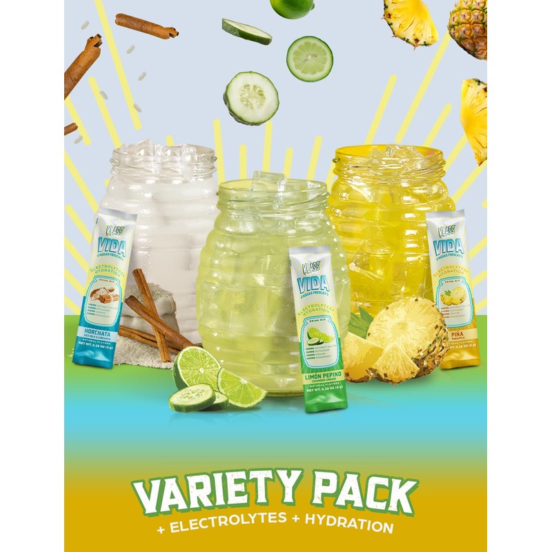 KLASS VIDA Variety Pack Hydration Sugar-Free Powder Packets |Electrolyte Agua