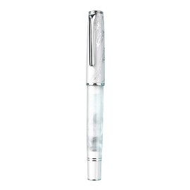 HONG DIAN Hongdian N8 White Acrylic Resin Fountain Pen, Iridium Fine Nib Silver Plated Feather Carving Cap Smooth Writing Pen with Converter and Metal Box Set