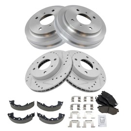 TRQ Brake Performance Rotor Pad Drums Shoes Kit Front & Rear Compatible with Nissan Sentra