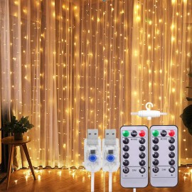 2 Piezas Cortinas Serie Luces 300 Led Decorativas Usb 3x3m Blanco Cálido Ununmx