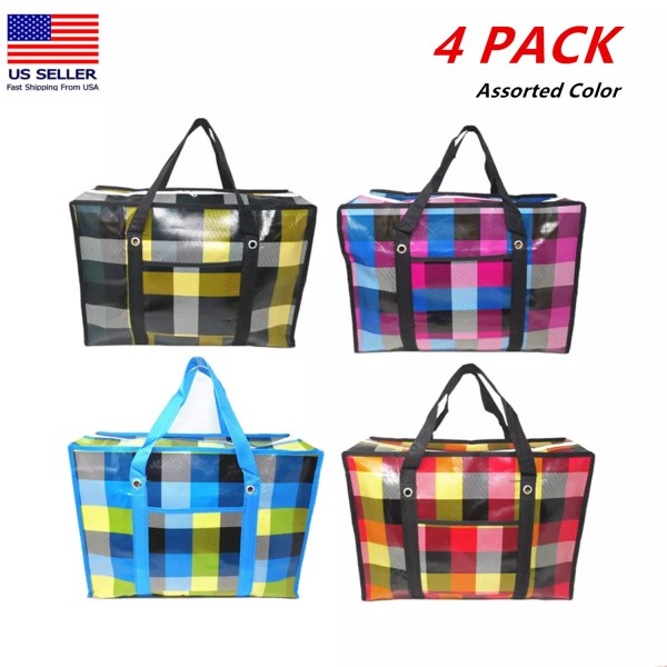 EZGO 4x Reusable Large Hard Plastic Fabric Shopping Laundry Moving