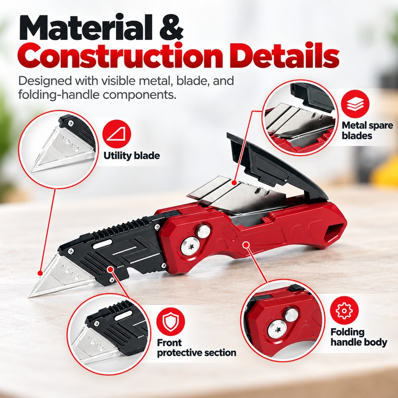 Folding Utility Knife for Box Cutting – Quick-Change Blade, Anti-Slip
