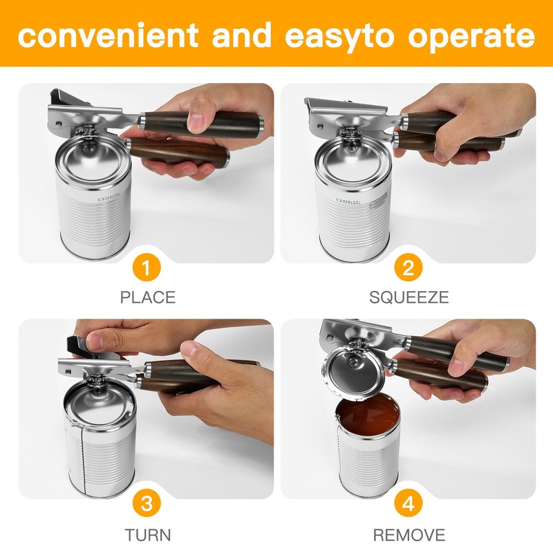 Upgraded Efficient Manual Can Opener - Selected Solid Wood Handle,