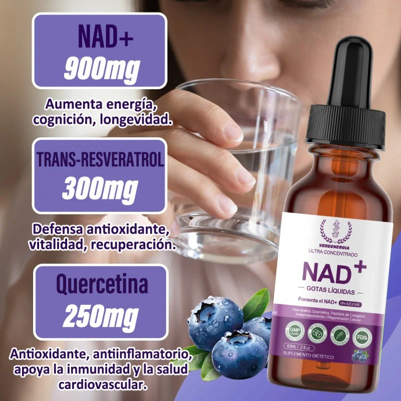 Nad+ Gotas Nr Nicotinamida Ribosa Antioxidante Mujer Hombre