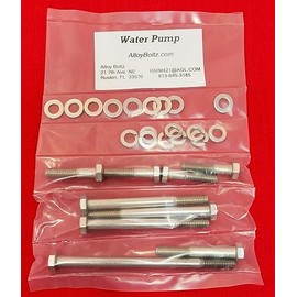ALLOYBOLTZ - Compatible with Ford Small Block SBF 260 289 302 351W Stainless Steel Water Pump Hex Bolt Kit for Passenger Side Pump Inlet Type Only