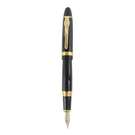 Sipliv 159 Big Body Fountain Pen, Medium Nib, Shiny Black, Golden Clip