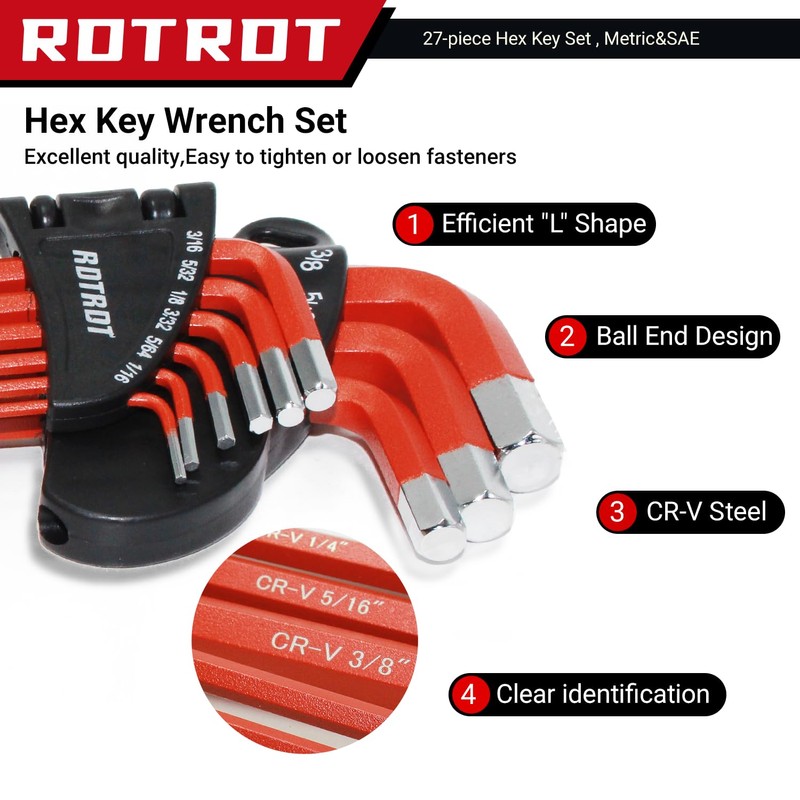 RDTRDT 28-Piece Hex Key Allen Wrench Set, SAE & Metric