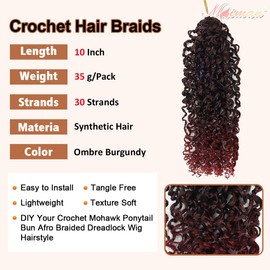 MIMAN 6 Packs 10 Inch Pre-looped Yanky Twist Crochet Hair Braids for Women Synthetic Ombre Burgundy Curly Mini Spring Passion Twist Crochet Hair Extensions for DIY Mohawk Braided Ponytail Hairstyle
