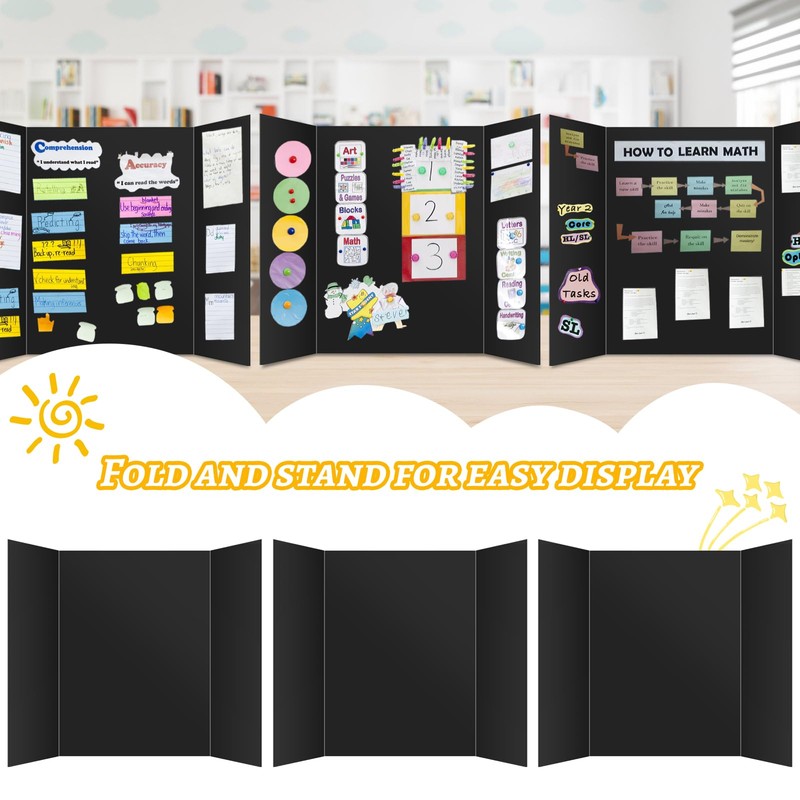 Small Trifold Poster Board 26" x 17",Black Science Fair Display