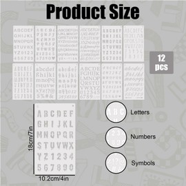 12pcs Letter Stencils, Alphabet Number Patterns Common Symbols Graphics Artistic Drafting Drawing Templates for Painting Scrapbook