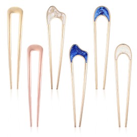 Nogeqi Nogeqi 6 Pcs Metal U Pins for Hair Bun, U Shaped Hair Pins French Twist Hair Pin, Vintage Hair Fork Pin for Women, Gold Silver Chignon Hair Pin for Thick Thin Hairstyles Accessories