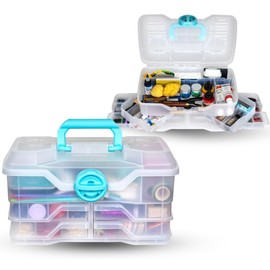 ArtBin Clear Plastic Organizer Small Parts Organizer - for DIY Arts & Crafts Storage Boxes & Organizers, Sewing Storage - Storage Box with Compartments, Project Box - Medium (4 Pivot Trays) 6943PB