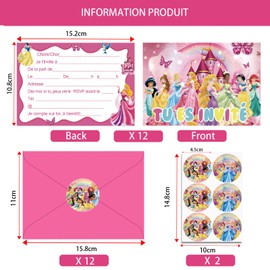 Hangsky 12 x Invitation Cards Children's Birthday Girl with French Envelope, Birthday Invitations Girls, Cartoon Invitation Cards Birthday Set for Themed Party (A6) (A)