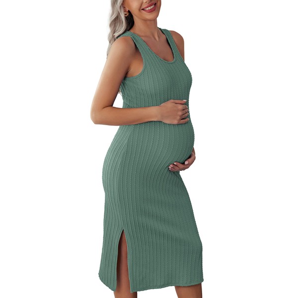 Ekouaer Women's Tank Maternity Dress Round Neck Baby Shower Dresses for Pregnant Photoshoot (Mint Green, M)