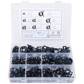 Spring Band Type Action Fuel Line Silicone Vacuum Hose Pipe Clamp Low Pressure Air Clip Clamp Assortment Kit -160Pcs(8 Size 7mm 8mm 10mm 11mm 12mm 14mm 16mm 17mm)