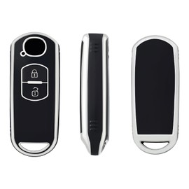 OFFCURVE Car Key Cover Car Key Case Key Fob Cover Car Key Protector Compatible with Mazda 2 3 5 6 M2 M3 M5 M6 CX-3 CX-4 CX-5 CX-7 CX-8 CX-9 MX-5 Axela Atenza Miata Crossover (Black Silver)