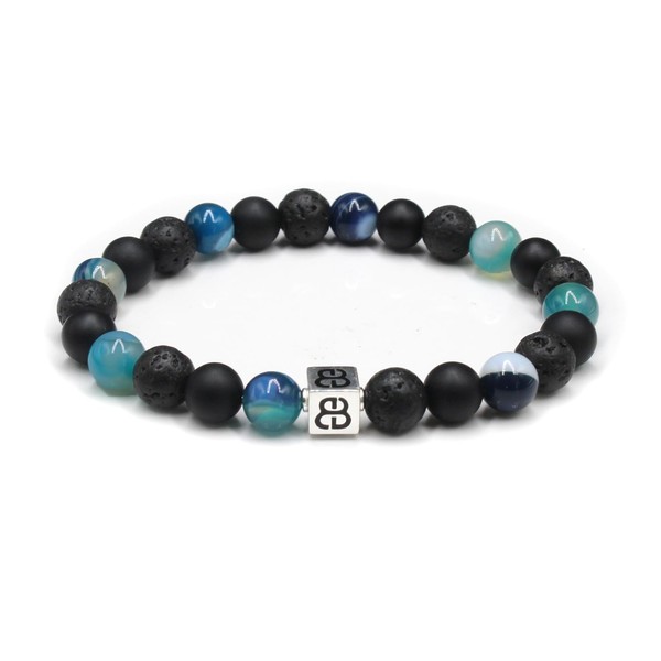 Lava Stone, Green Agate, and Onyx Bracelet, Mixed Stone and