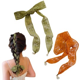 RuiChy 2 Pcs Lace Braiding Hairbands for Women, Embroidered Daisy Headband Hollow Out Floral Scarf Tie Neckerchief Headwrap Wristband Multipurpose Handbag Handle Wrap Ribbon Hat Pendant Decoration