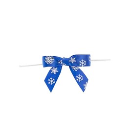 Reliant Ribbon Snowflakes Satin Loops X 2-1/2in Span, 2 Tails X 1-3/4in X 5/8in Ribbon Width & 5in Twist Tie Bows, Royal/White