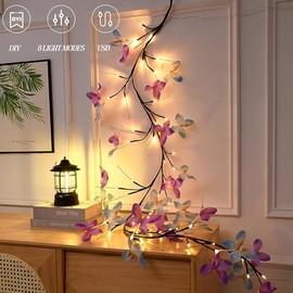 Luz de vid de sauce con mariposa, 48 luces LED de 1.8 m, decoración de pared encantada, 8 modos de luz para decoración de pared interior del hogar (blanco cálido)
