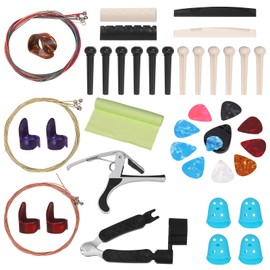 Glarks 57Pcs Guitar Accessories Guitar Tool Changing Kit Including Guitar Picks, Capo, Acoustic Guitar Strings, String Winder, Bridge Pins, Pin Puller, Guitar Bones & Pick Holder, Finger Picks