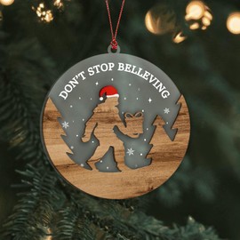 Big Foot Ornaments for Christmas, Don't Stop Believing Funny Sasquatch Ornament for Camping Lovers, Bigfoot Christmas Ornament Gifts for Men Women, Cool Bigfoot Gifts for Friends, Family, Coworker