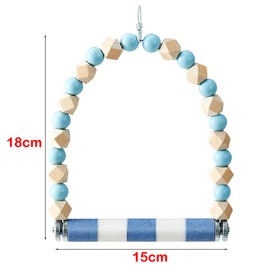 Watwass Vogelschaukel Holz Schaukelspielzeug für Wellensittiche Papagei Vogelspielplatz Sitzstangen Vogelkrallen Schleifen (Blau)