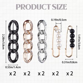 URROMA 10Pcs Set of Chain Pins, Pearl Pins Waist Tightener Safety Pin for Sweater Shawl Collar Dresses Cardigan Clips Elegant Pearl Decor Accessories