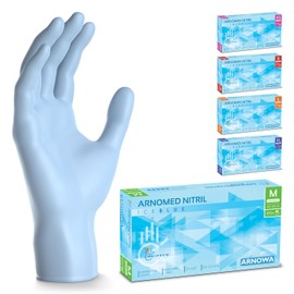 ARNOMED Disposable Gloves, Light Blue, Pack of 100, Nitrile Gloves, M, Disposable Gloves, Powder-Free, Latex-Free Rubber Gloves, Available in XS, S, M, L & XL