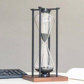 Large Black Iron Craft Hourglass Timer 60 Minutes,Modern Hour Glass Timers Gift for Men & Women, Sand Timer for Kitchen Home Office Desk Deco (Black)
