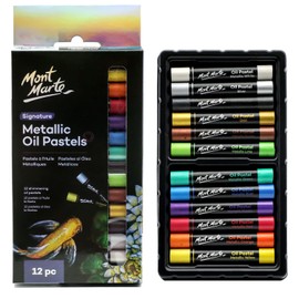 Mont Marte Metallic Oil Pastels Set - 12 Pieces - Soft Oil Pastels - Intense Colours, High Pigmentation - Ideal for Painting and Drawing