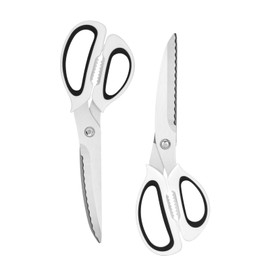 Kitchen Scissors with Ripple Blade Design, Ergonomic White Handles, Stainless Steel (White)