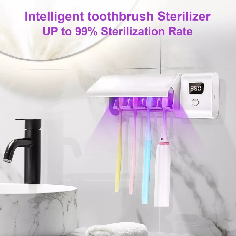 LagomLF UV Sterilizer Toothbrush Holder Cleaner +Automatic Toothpaste Dispenser for