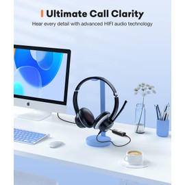 KONNAO USB Headset with Microphone, 3.5mm Wired Computer Headsets with Noise Cancelling Microphone, Stereo Headphones with MIC for PC, in Line Controls, Work Headset for Skype Zoom Tablet Laptop