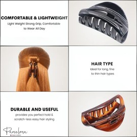 Parcelona - Pinza para el pelo con diseño de media luna francesa, color café y negro brillante y acetato de celuloide, para niñas y mujeres