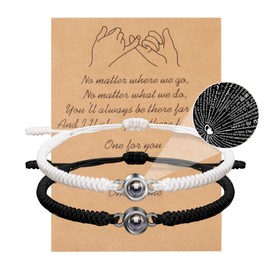 GBTBYS Pinky Promise Bracelet, I Love You 100 Languages Bracelets, Black White String Matching Distance Relationship Valentine Day Gifts for Boyfriend Girlfriend Women Men