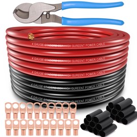 4 Gauge Wire (25FT Black+25FT Red) Copper Clad Aluminum CCA,20PCS Lugs Terminal Connectors,20PCS 3:1 Heat Shrink Tube and a 10 Inch Heavy Duty Cable Cutter