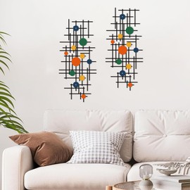 ruelen Set of 2 Minimalist Geometric Wall Decor - Modern Metal Wall Art for Living Room, Bedroom & Office – Abstract 3D Design in Bright Colorful Style