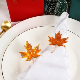 XIYAO Fall Leaf Napkin Rings Set of 6 Metal Maple Leaves Napkin Rings Holder, 6 Pcs Thanksgiving Table Napkin Holders,Fall Cloth Napkin Rings for Table Dinner Wedding Holiday
