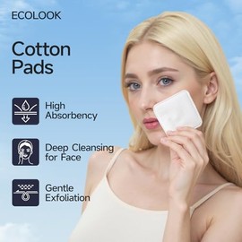 ECOLOOK Almohadillas de algodón para cara, exfoliante texturizado de triple capa y bordes reforzados ultra suaves, sin pelusa y sin desgarros, almohad