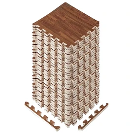 Yes4All 12,24,36 SQ.FT Wood Grain Puzzle Exercise Mat Protective Flooring, EVA Interlocking Foam Floor Tiles with Border for Home