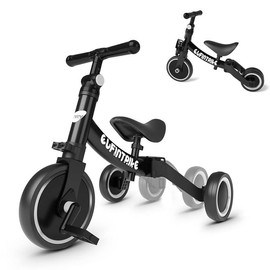 besrey 5 in 1 Toddler Bike for 1 Year to 4 Years Old Kids, Toddler Tricycle Kids Trikes Tricycle, Toys for Boy & Girl, Balance Training, Removable Pedals Doona - Color: Black