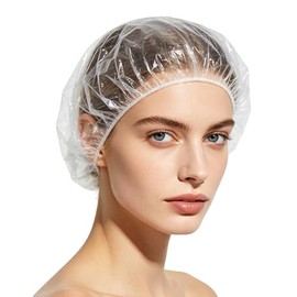 140 Pack Disposable Shower Caps, 42cm Plastic Elastic Shower Caps for Women, Waterproof Disposable Hair Caps for Hair Treatment, Salon, Spa, Travel, Home Use