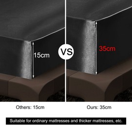 PiccoCasa Fitted Sheet Satin Bed Sheet 180 x 200 cm Fitted Sheet up to 35 cm Topper Height with Elastic Band Black 180 x 200 x 35 cm