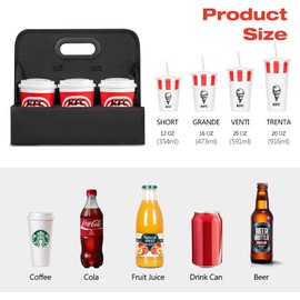 Solbor Portable Drink Carrier with Handle, 6 Cup Reusable Drink Carrier for Delivery,Foldable Cup Coffee Carrier, Cocktails, Wine, Safely Secures Hot and Cold Beverages - for Delivery and Take Out