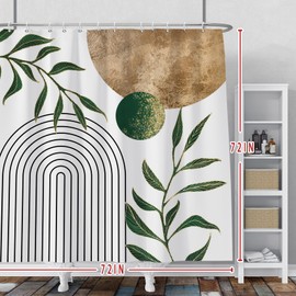 Baocicoo Mid Century Minimalist Shower Curtain Green Abstract Moon Contemporary Sun Semicircle Shower Curtain for Bathroom Geometric Aesthetic Bathtub Bathroom Decorations with Hooks 72x72 Inches