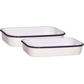 Krüger Karl Husum 2-Piece Roasting Baking and Lasagne Mould 36/32 cm Casserole Baking Mould White with Blue Rim 36 x 23 x 7 cm + 32 x 20 x 6.5 (32 cm)