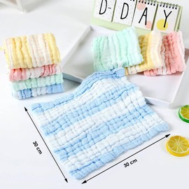 Cuadrados de Muselina para Bebé, Paquete de 12 Toallitas de Muselina, 100% Muselina de Algodón, Toallas de Cara de Bebé y Paños de Lavado para Baño,Apto para la Piel Sensible del Bebé,6 Capas,30*30 cm