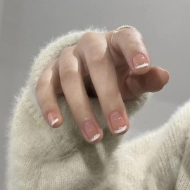 24pcs Short Press on Nails French Tip False Nails White Edge Fake Nails Nude Pink Stick on Nails Removable Glue-on Acrylic Nail Tips Spring Summer Accessories for Women