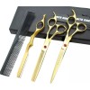 Juego Tijeras Barbero Profesionales Doradas Ergonomicas
